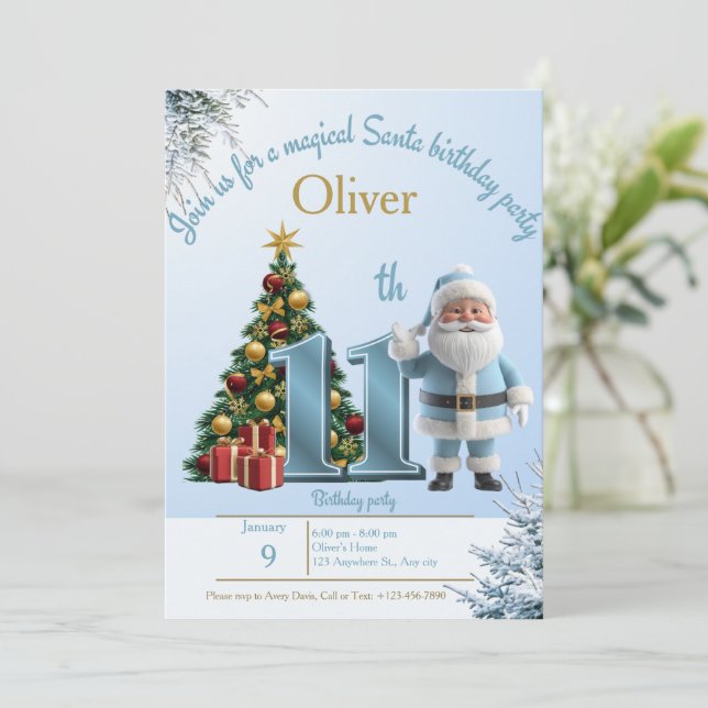 Magical Santa Birthday Invitation – 11th Birthday (Debout devant)