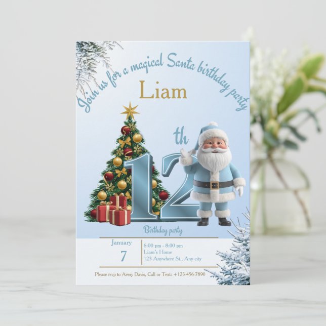 Magical Santa Birthday Invitation – 12th Birthday (Debout devant)