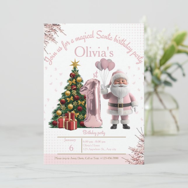 Magical Santa Birthday Invitation – 1st Birthday (Debout devant)