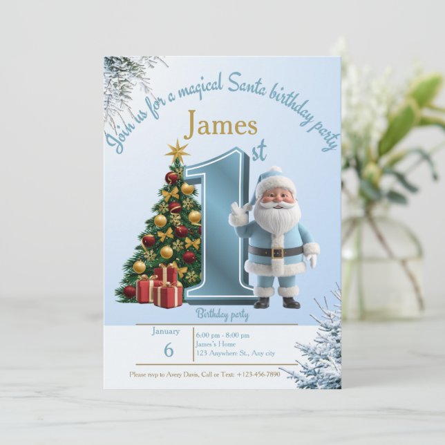 Magical Santa Birthday Invitation – 1st Birthday (Debout devant)