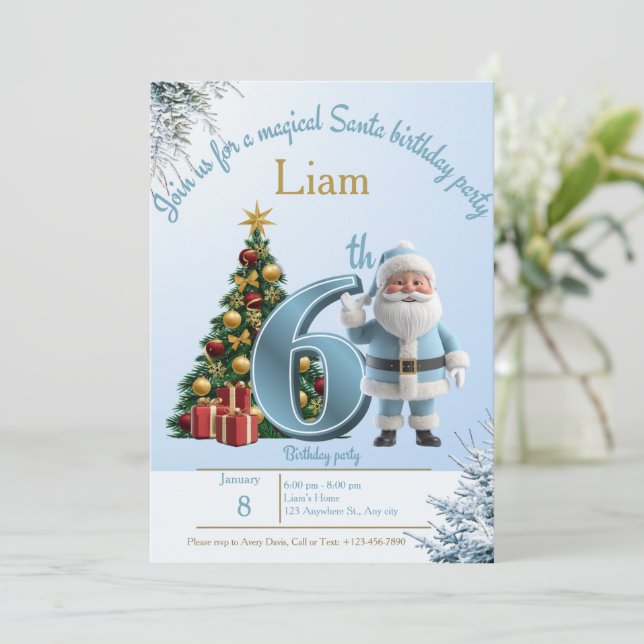 Magical Santa Birthday Invitation – 6th Birthday (Debout devant)