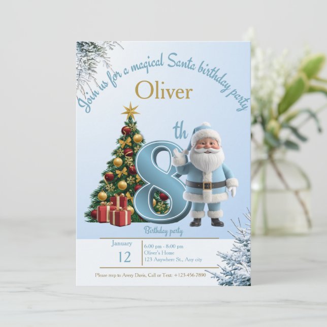 Magical Santa Birthday Invitation – 8th Birthday (Debout devant)