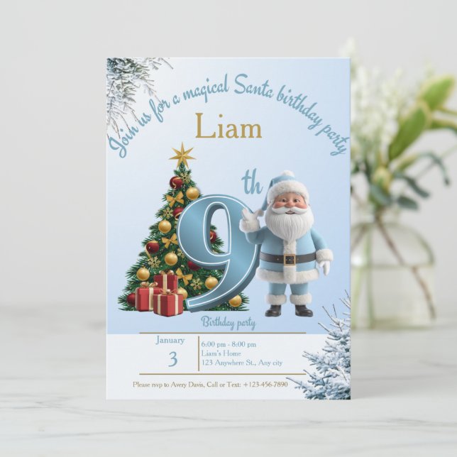 Magical Santa Birthday Invitation – 9th Birthday (Debout devant)