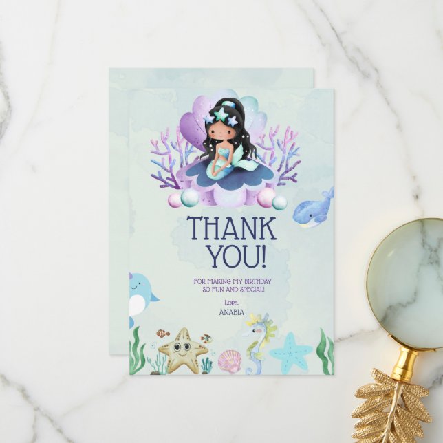 Magical Sirène | Aquarelle Anniversaire Merci  (Devant/Arrière en situation)