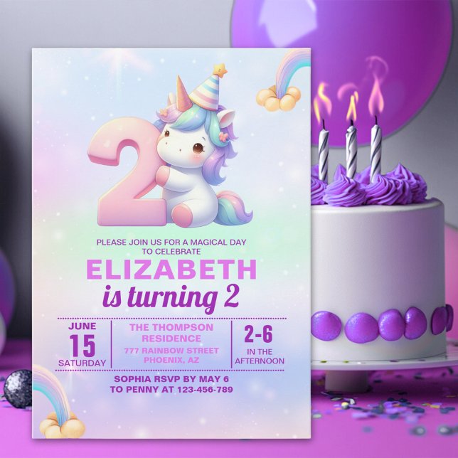 Magical Unicorn 2nd Birthday Invitation for Girls (Créateur téléchargé)