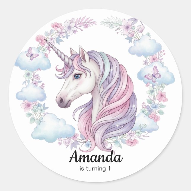 Magical Unicorn Birthday Party Favor Sticker (Devant)