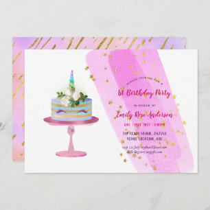 Magical Unicorn Cake Invitations d'anniversaire -