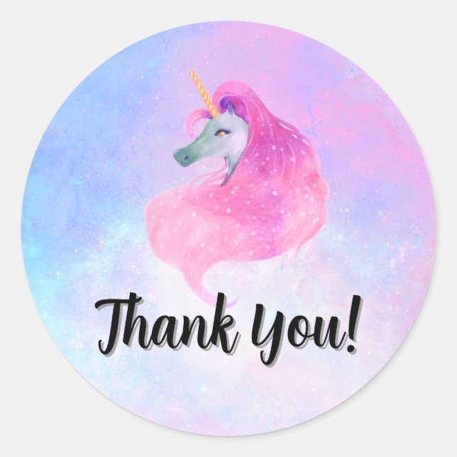 Magical Unicorn Party Matching Thank You Sticker (Devant)
