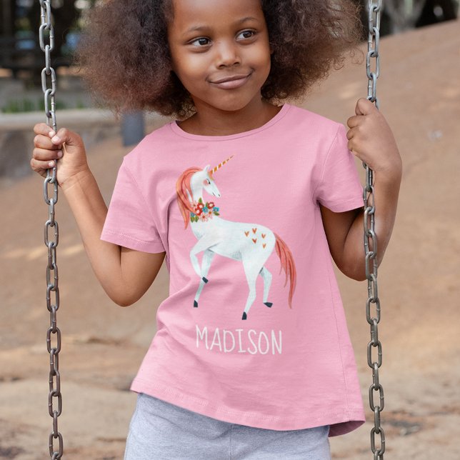 Magical Unicorn pink custom name girl T-Shirt (Créateur téléchargé)