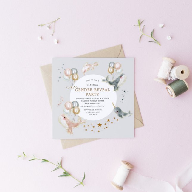 Magical Whales Virtual Genre Reveal Invitation (Créateur téléchargé)