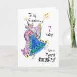 Magicien 7e carte d'anniversaire pour Grandson<br><div class="desc">Une amusante carte d'anniversaire 7th Birthday Card pour un petit-fils avec un magicien jetant un sort pour un "Anniversaire magique",  d'une illustration peinte à la main par Judy Adamson.L'intérieur est laissé vide pour votre propre message.</div>
