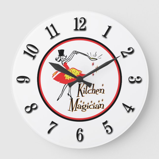 Magicien de cuisine Noir Numéros Rétro Horloge (Recto)