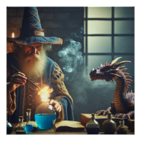 Magicien Dragon Fantasy Art Poster