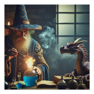 Magicien Dragon Fantasy Art Poster