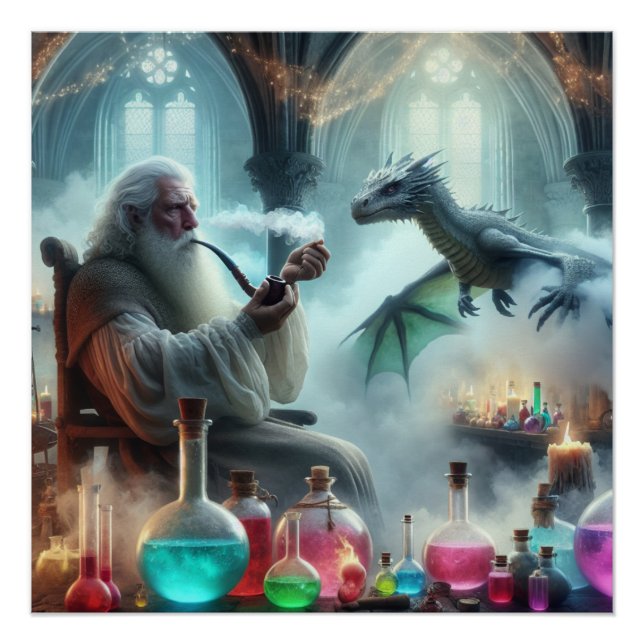Magicien Dragon Fantasy Art Poster (Devant)