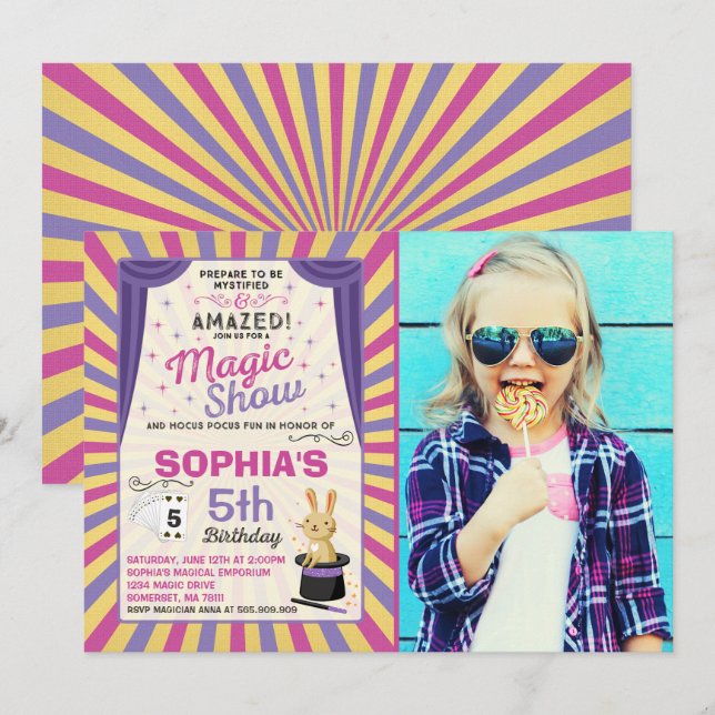 Magicien Invitation Anniversaire Magique Show Part (Devant / Derrière)