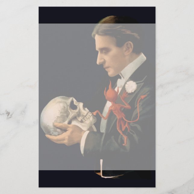 Magicien vintage, Thurston tenant un crâne humain (Devant)