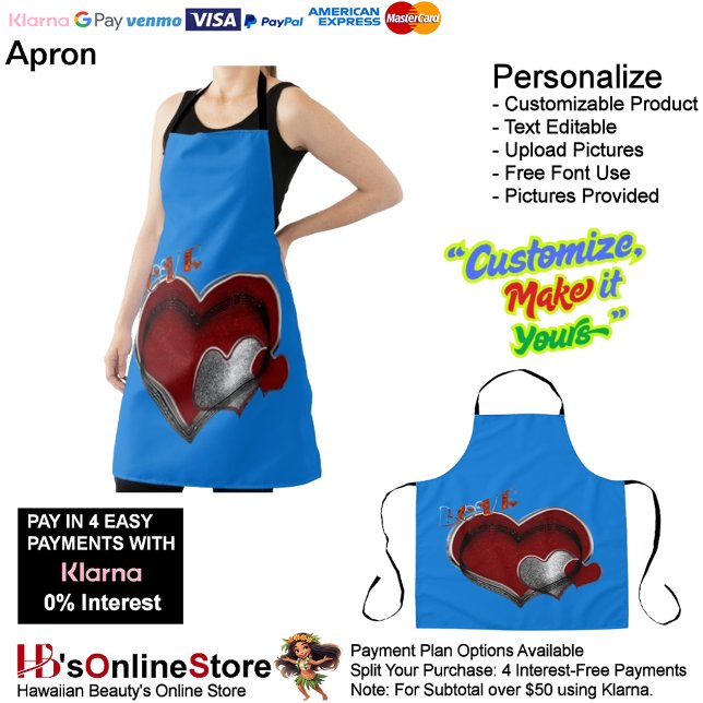 Magie de coeur Bleu Grand tablier (Love Heart Blue kitchen Cooking Mess Free Large Apron.)