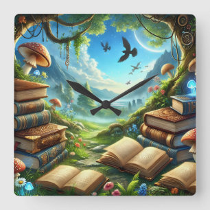Magie Nature et vieux livres Horloge murale