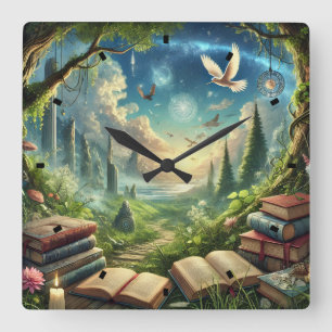 Magie Nature et vieux livres Horloge murale