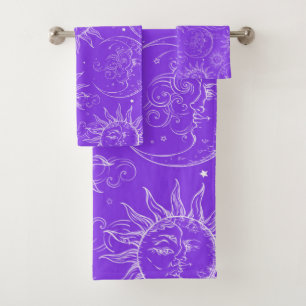 Magie Violette Céleste Vintage Soleil Lune Étoiles