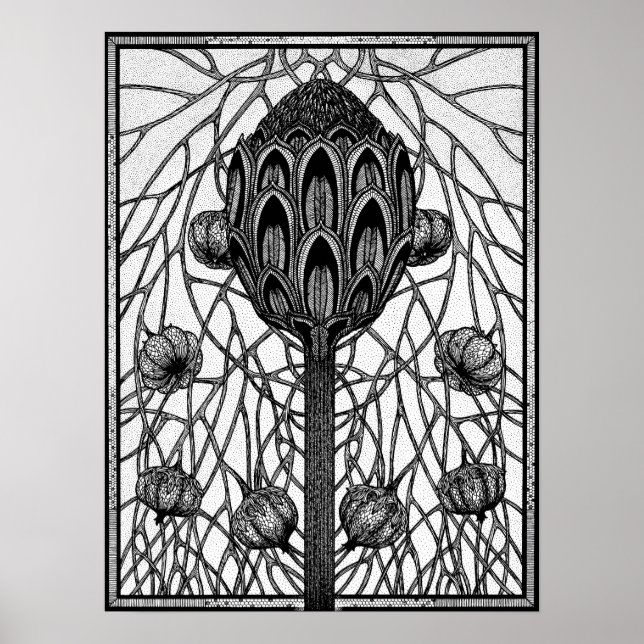 Magique Branches Fleurs Plante Encre affiche de de (Devant)