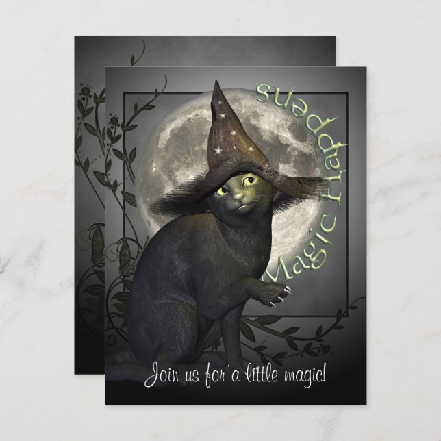Magique Chat noir Petit Halloween Invitation (Devant / Derrière)