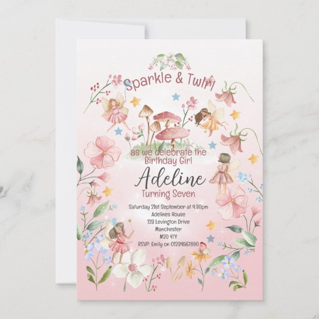 Magique Fairy Garden Invitations d'anniversaire (Devant)