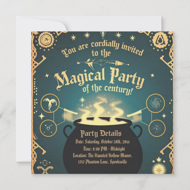 Magique Halloween Party Invitation Cauldron Design (Devant)