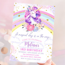 Magique Pastel Rainbow Unicorn Invitation Annivers