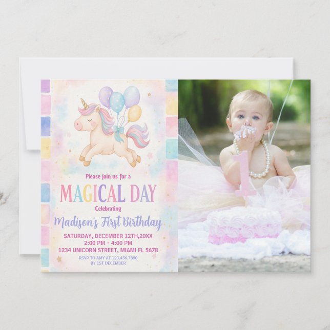 Magique Pastel Unicorn Invitation Anniversaire (Devant)