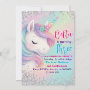 Magique Pastel Unicorn Invitation Anniversaire - G