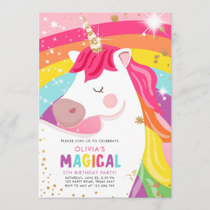 Magique Unicorn Rainbow Girl Invitation d'annivers