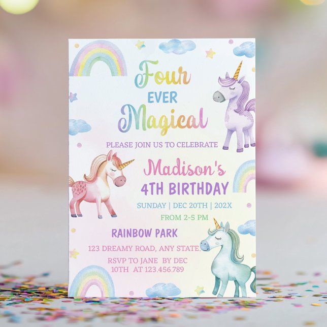 Magique Unicorn Rainbow Pastel Invitation Annivers (Créateur téléchargé)