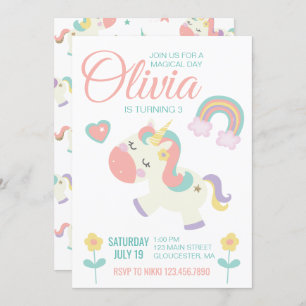 Magique Unicorne anniversaire invitation pastel