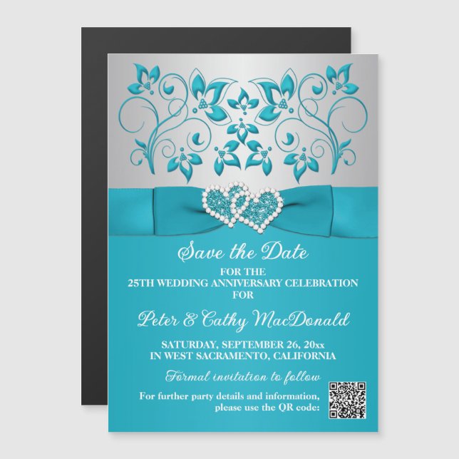 Magnet 5x7 Turquoise, Argent 25e Anniversaire (Devant / Derrière)