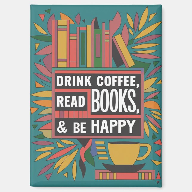 Magnet Abstrait "Boire du café, Lire des livres" (Recto)
