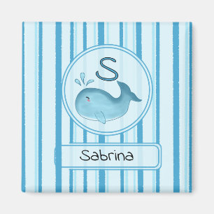 Magnet aimanté bébé baleine bleue rayures mignon