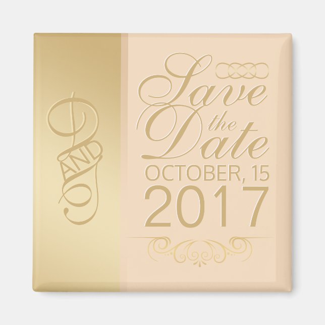 Magnet Aimanté Date de Mariage Rose Doré (Devant)