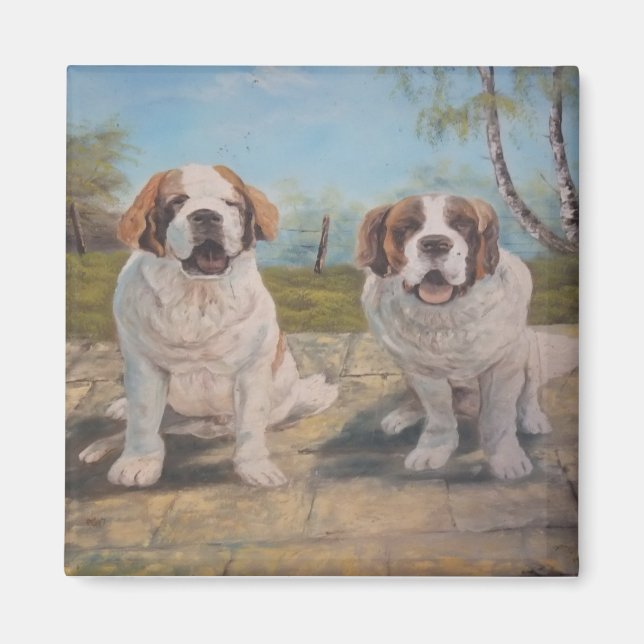 Magnet Ann Hayes Peinture Deux St Bernards (Devant)