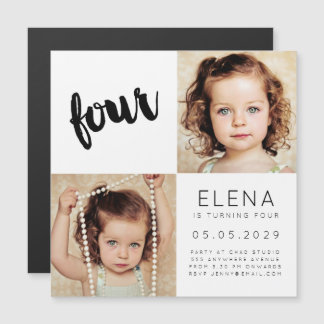 MAGNET Baby Boy Girl 4 Anniversaire Carte photo