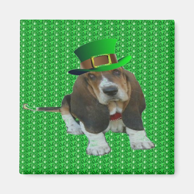 Magnet Basset Hound Happy St. Patrick's (Devant)