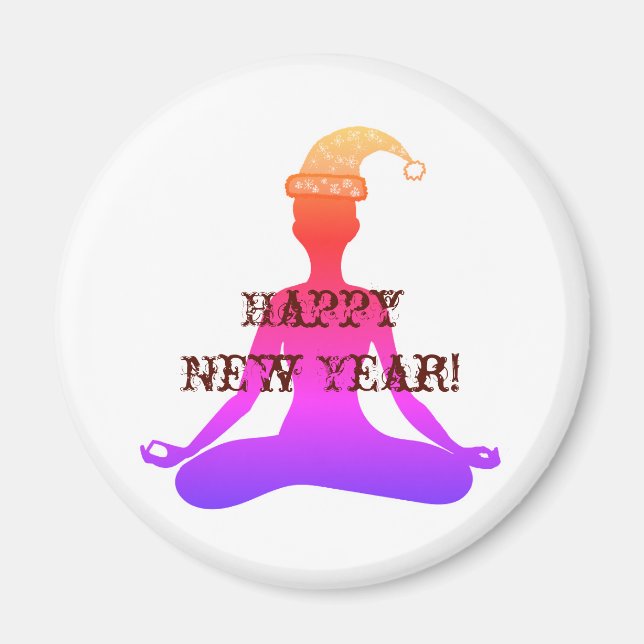 Magnet Bonne Année Méditation Yoga Dame (Devant)