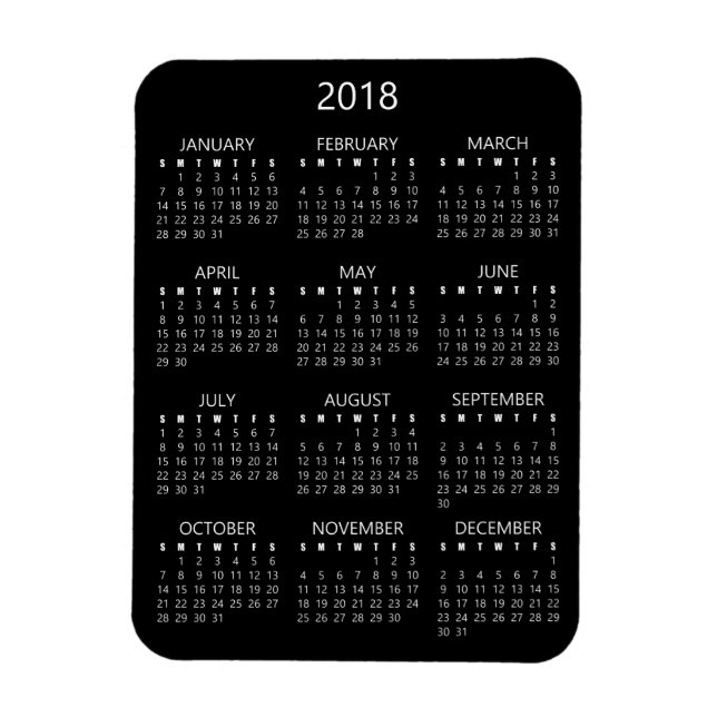 Magnet Calendrier 2018 - Noir (Vertical)