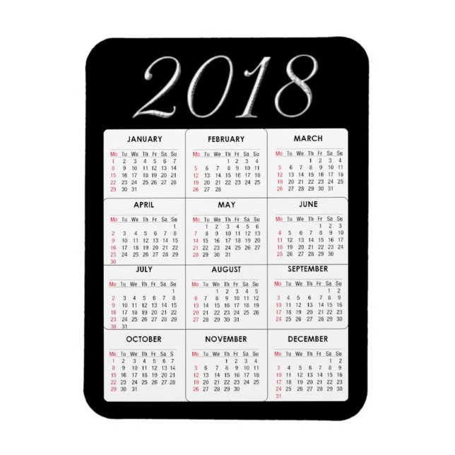 Magnet Calendrier 2018 rouge (Vertical)