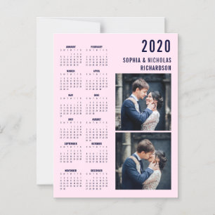 Magnet Calendrier 2020 avec photo couleur rose et 