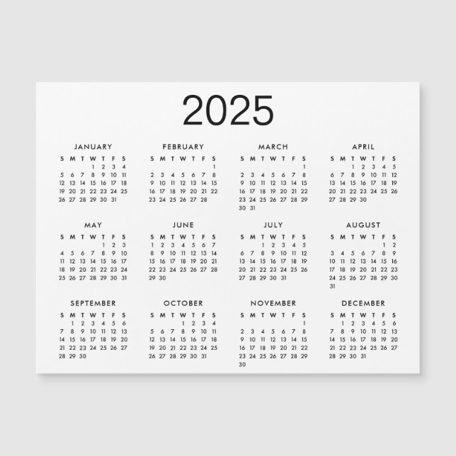 Magnet Calendrier classique noir et blanc 2025 (Devant)