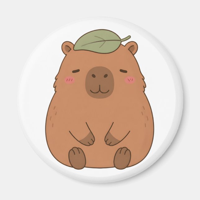 Magnet Capybara Mignon Avec Feuille Verte Sur La T (Devant)