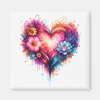 Magnet carré cœur artistique coloré