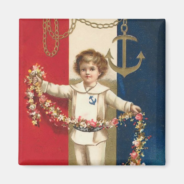 Magnet Carré de garçon patriotique (Devant)